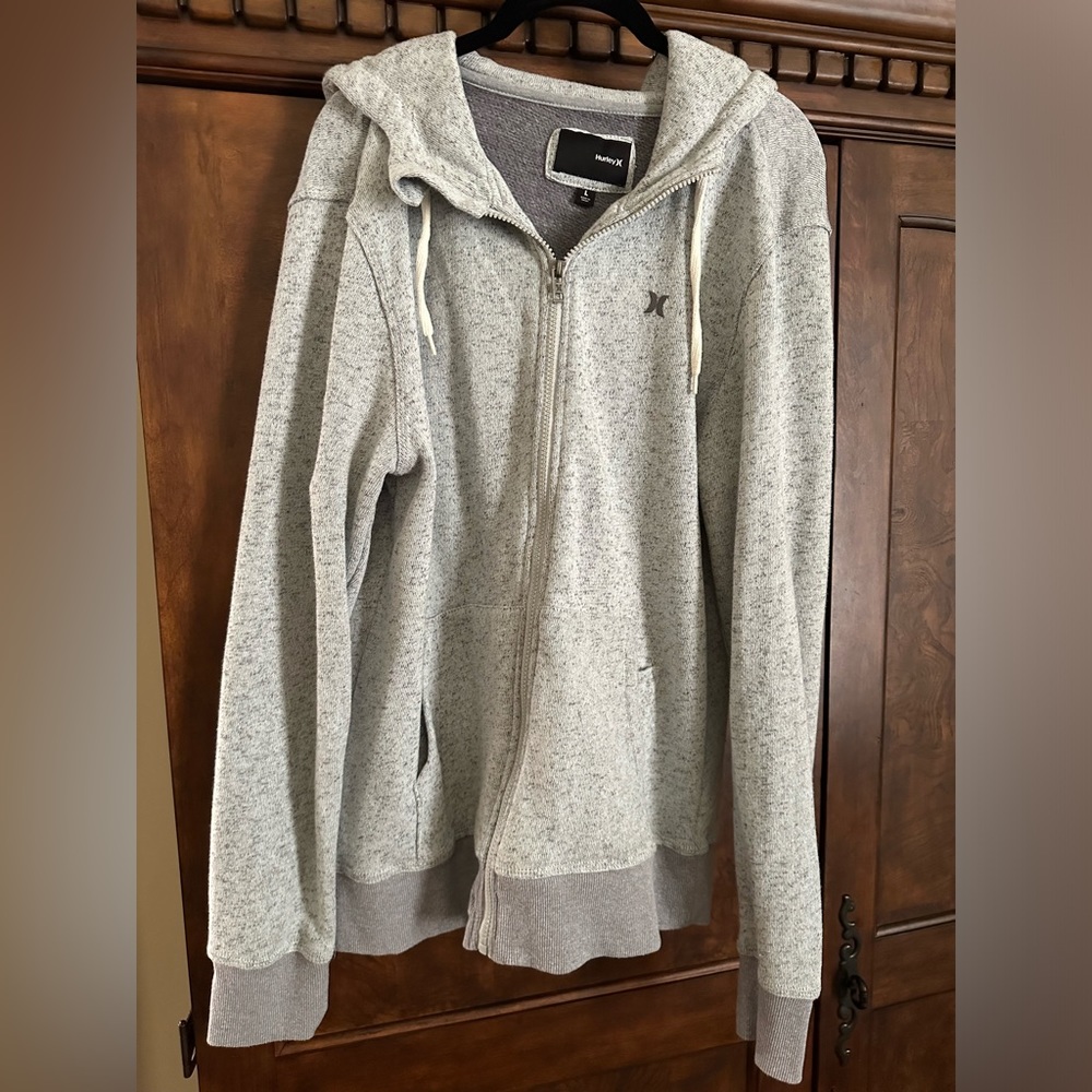 Light Grey Hurley Men’s zip up hooded jacket